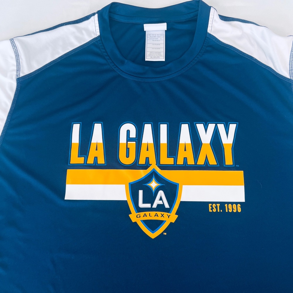 MLS LA Galaxy Soccer Shirt Mens 2XL Navy‎ Blue White Performance Tee 4846A